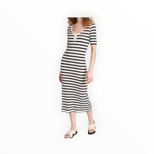 GANNI Striped Rib Knit Midi Dress - Black/White