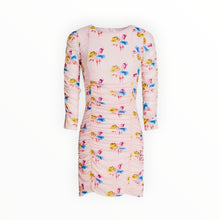 GANNI Ruched Floral Print Stretch Mesh Dress
