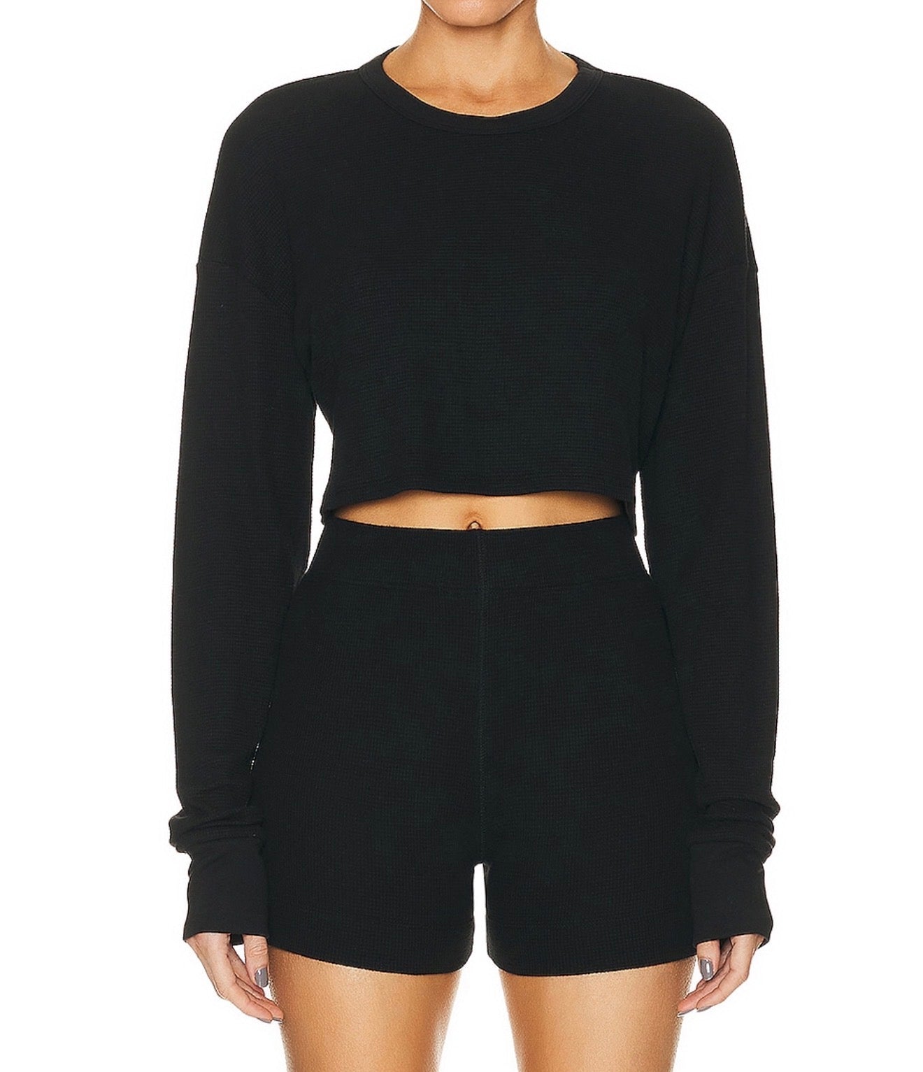ÉTERNE Cropped Oversized Thermal Top - Black