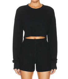 ÉTERNE Cropped Oversized Thermal Top - Black