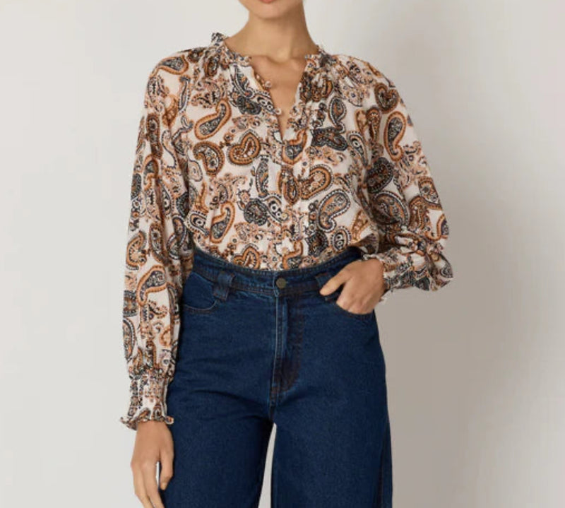 Cleobella Ivy Blouse - Paisley Nutmeg Ivory