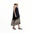 Greek Archaic Kori Ramie Embroidered Maxi Dress - Black/Gold