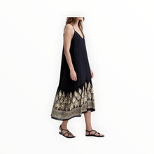 Greek Archaic Kori Ramie Embroidered Maxi Dress - Black/Gold