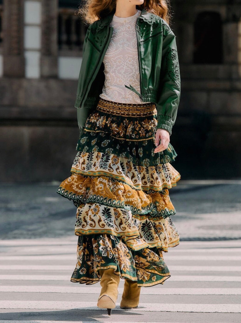 FARM Rio Ayla Mixed Scarves Layered Maxi Skirt