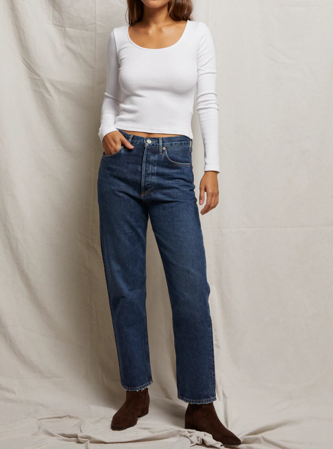 perfectwhitetee Anya Ribbed Scoop Neck Top - White