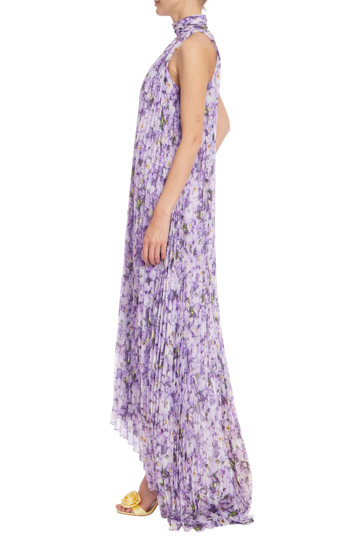 Badgley Mischka Pleated Halter Gown - Lilac Multi