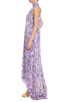 Badgley Mischka Pleated Halter Gown - Lilac Multi
