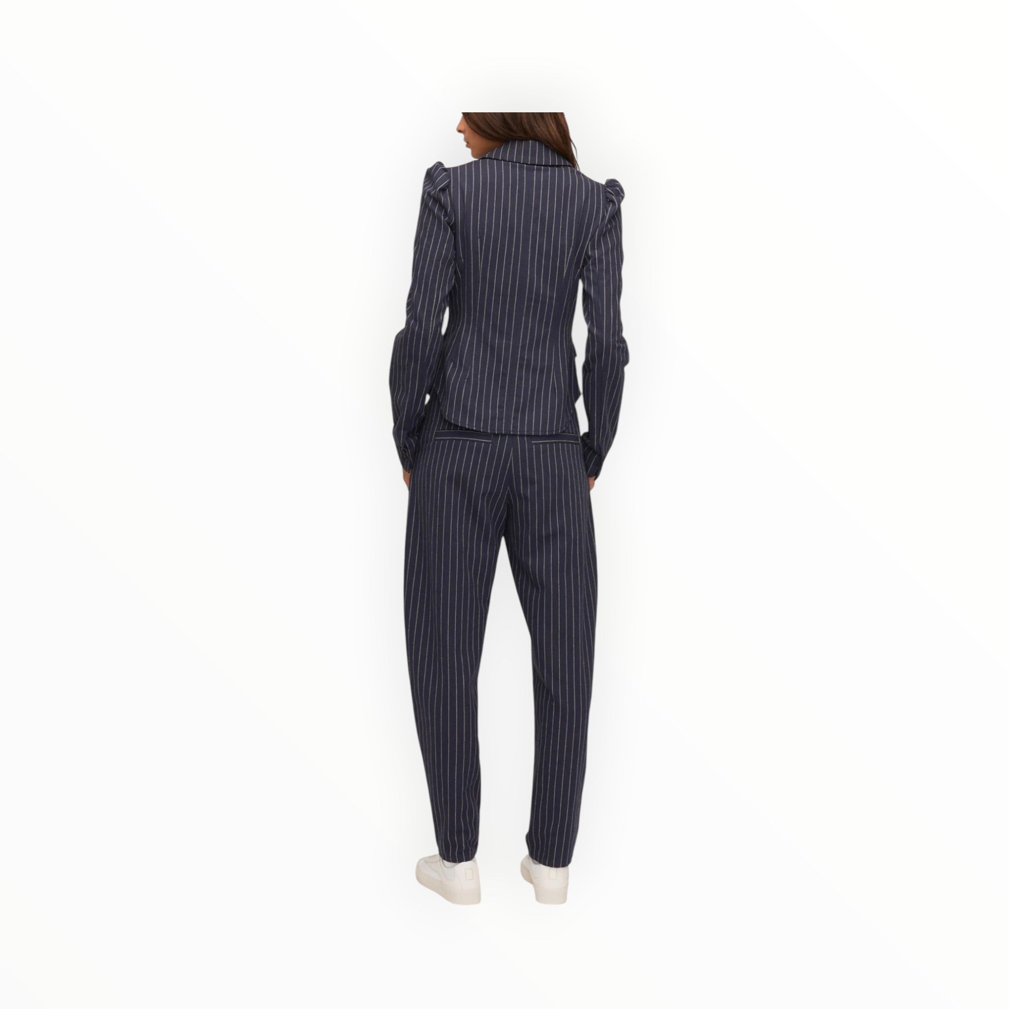 Marissa Webb Noel Double Breasted Blazer - Navy Beige Pinstripe