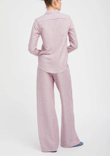SPRWMN Pink Indigo Striped Linen Easy Pants
