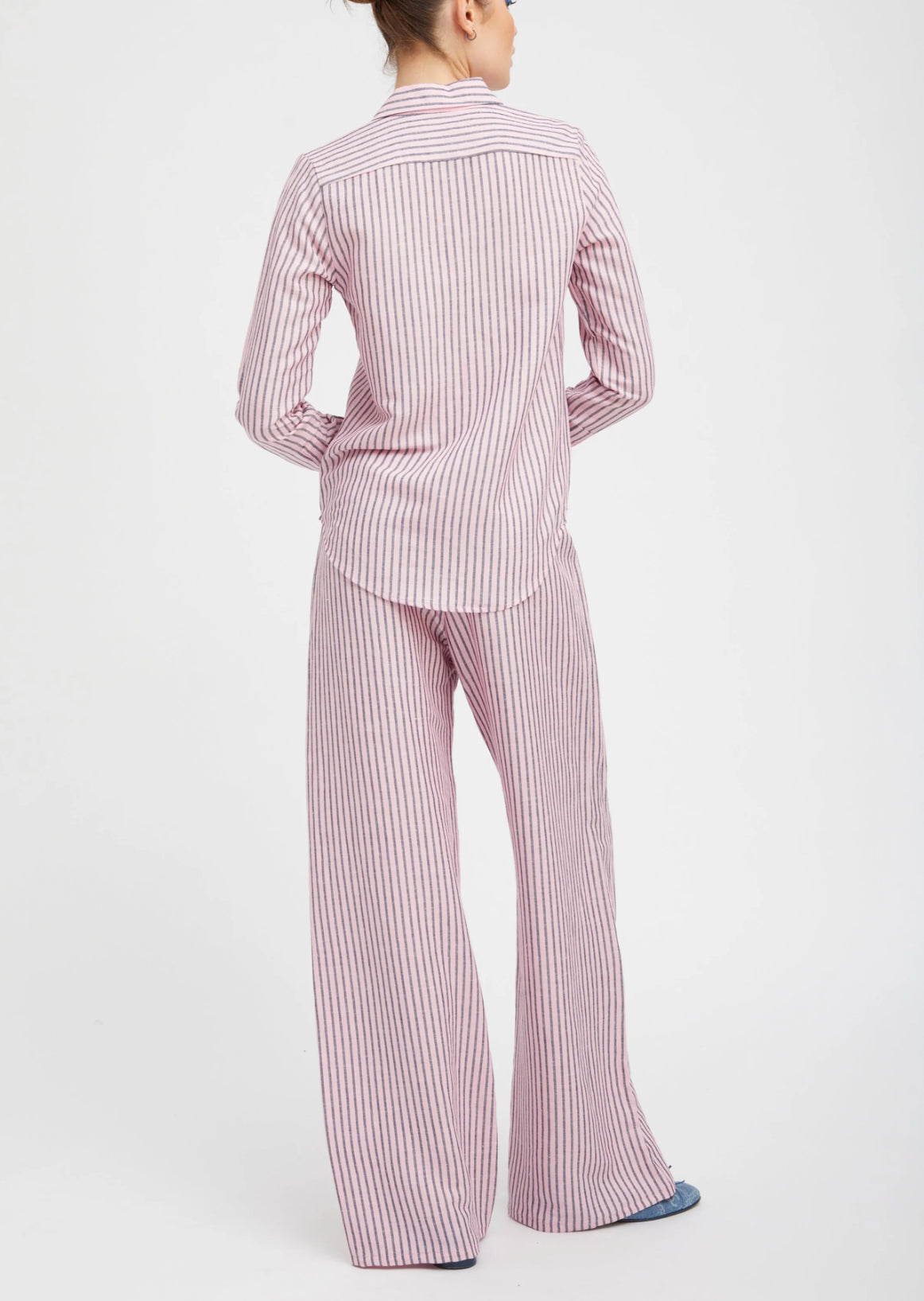 SPRWMN Pink Indigo Striped Linen Easy Pants