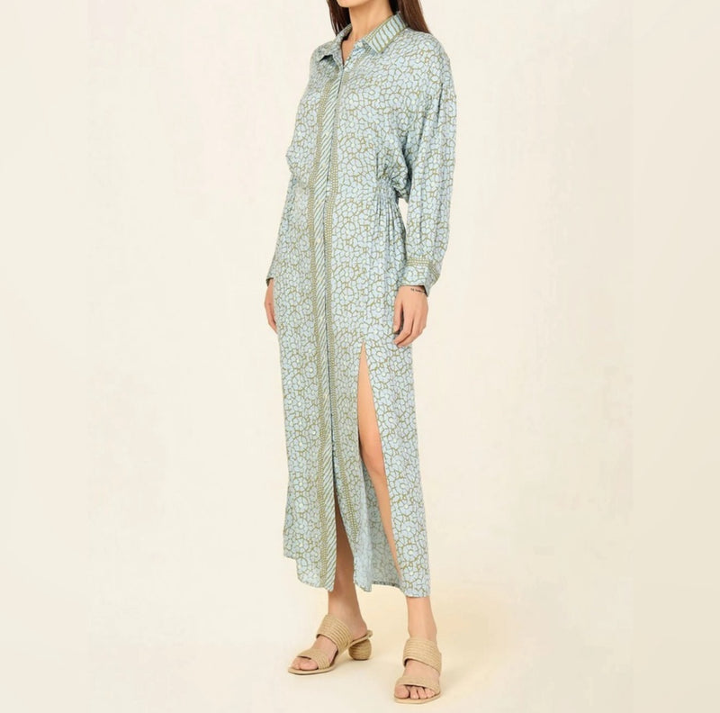 Omika Simone Long Sleeve Slit Maxi Shirt Dress - Olivia Surf