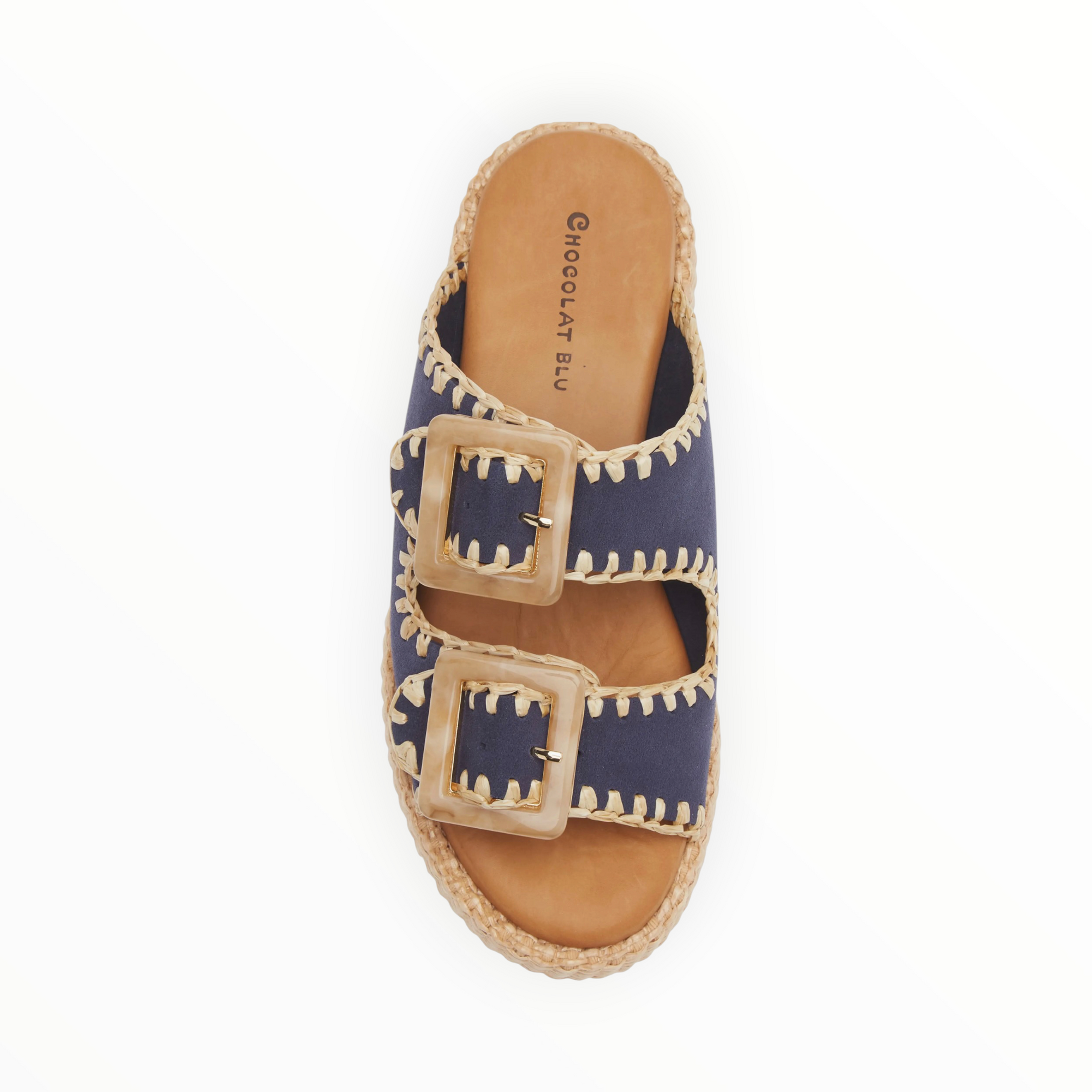 Chocolate Blu Chia Platform Slide Sandal - Navy Suede