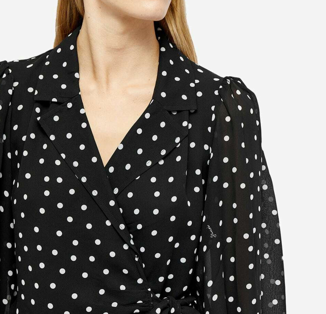 GANNI Printed Light Crepe Wrap Shirt - Black