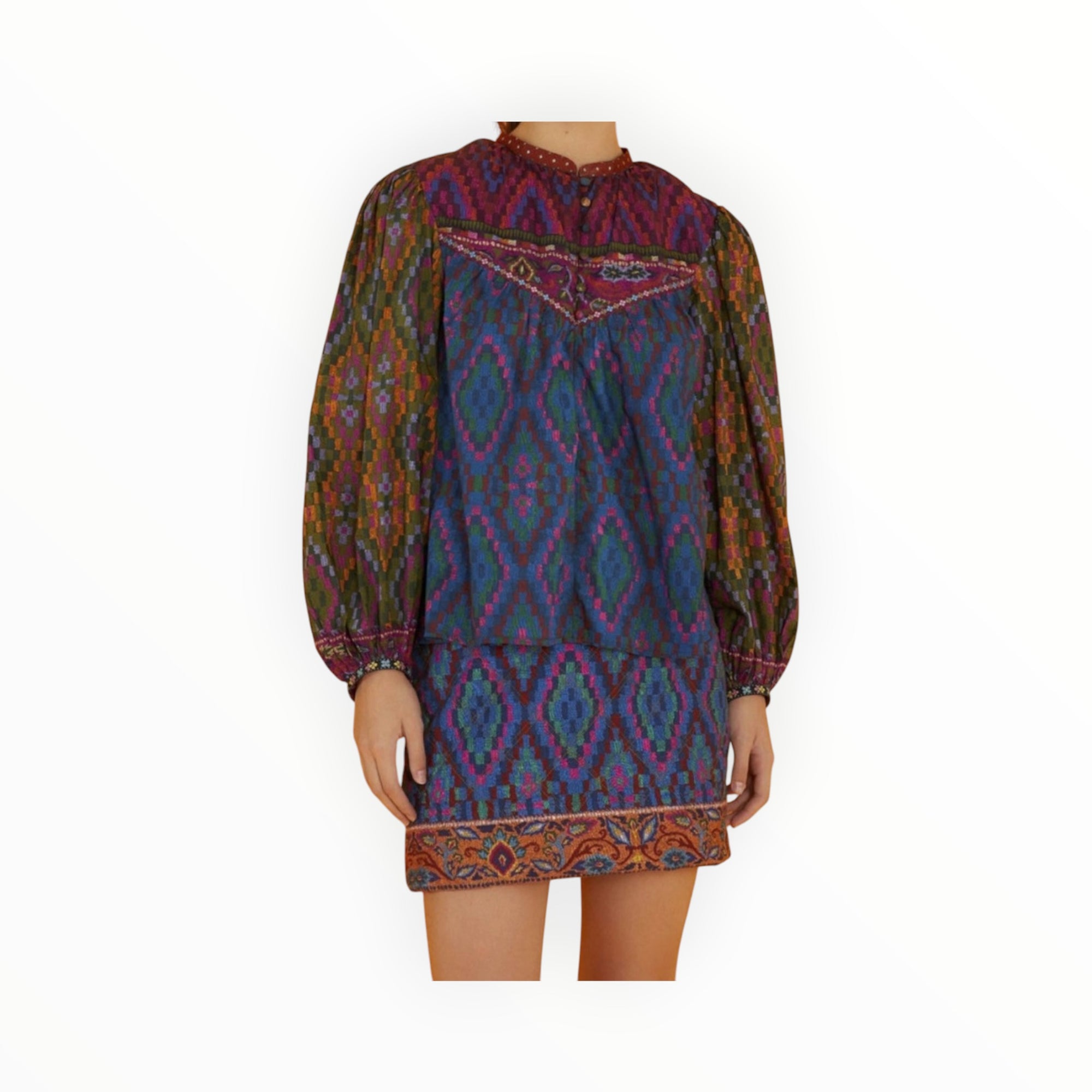 Farm Rio Tapestry Scarf Mini Skirt - Blue