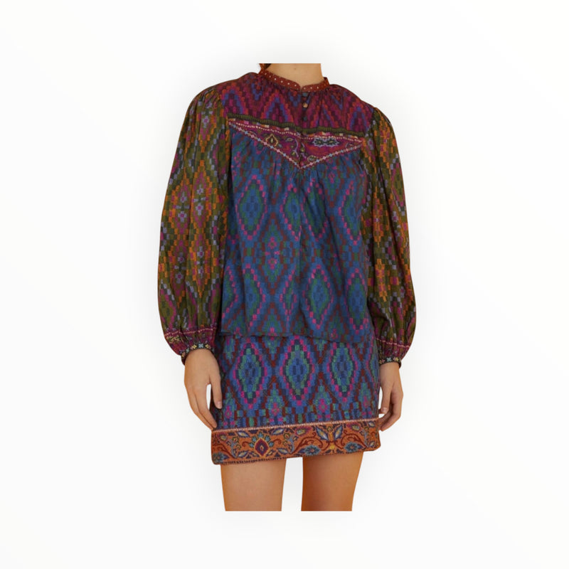 Farm Rio Tapestry Scarf Mini Skirt - Blue