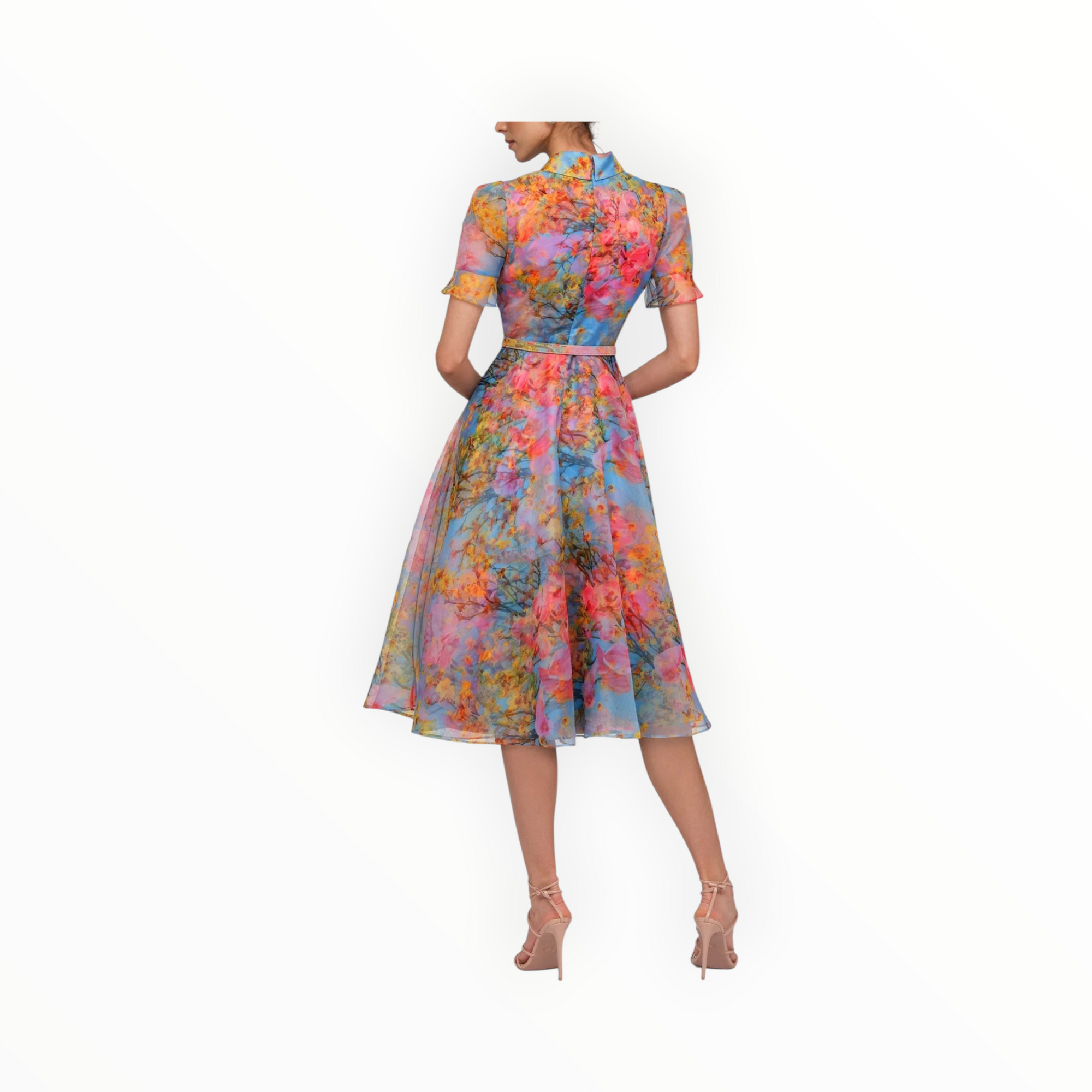 THEIA Marcel Organza Shirt Dress - Whisper Blue Zen in Bloom
