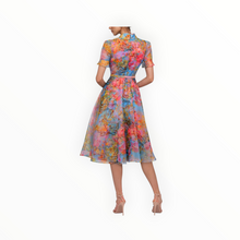 THEIA Marcel Organza Shirt Dress - Whisper Blue Zen in Bloom