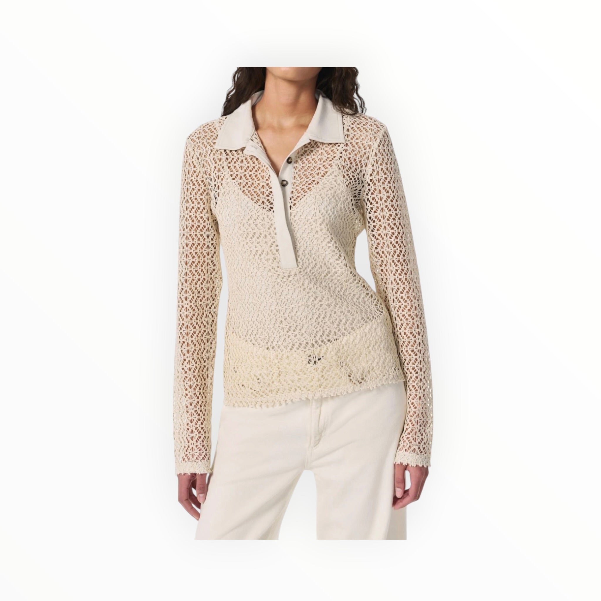 rag & bone Liv Mesh LS Polo - Turtle Dove