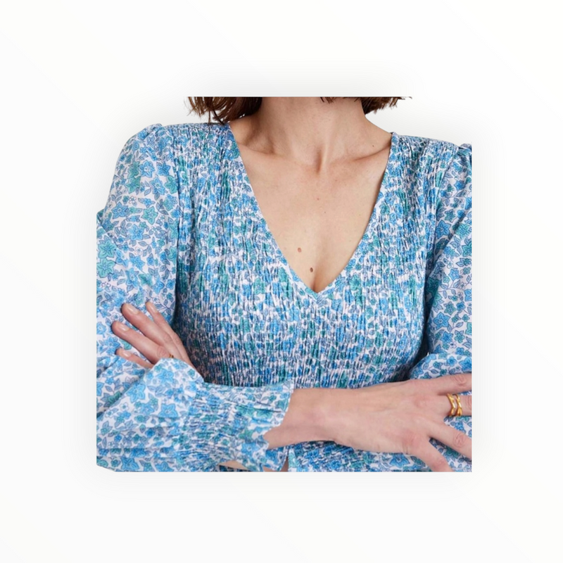 Pink City Prints Isabel V Neck Dress - Mint Hyacinth