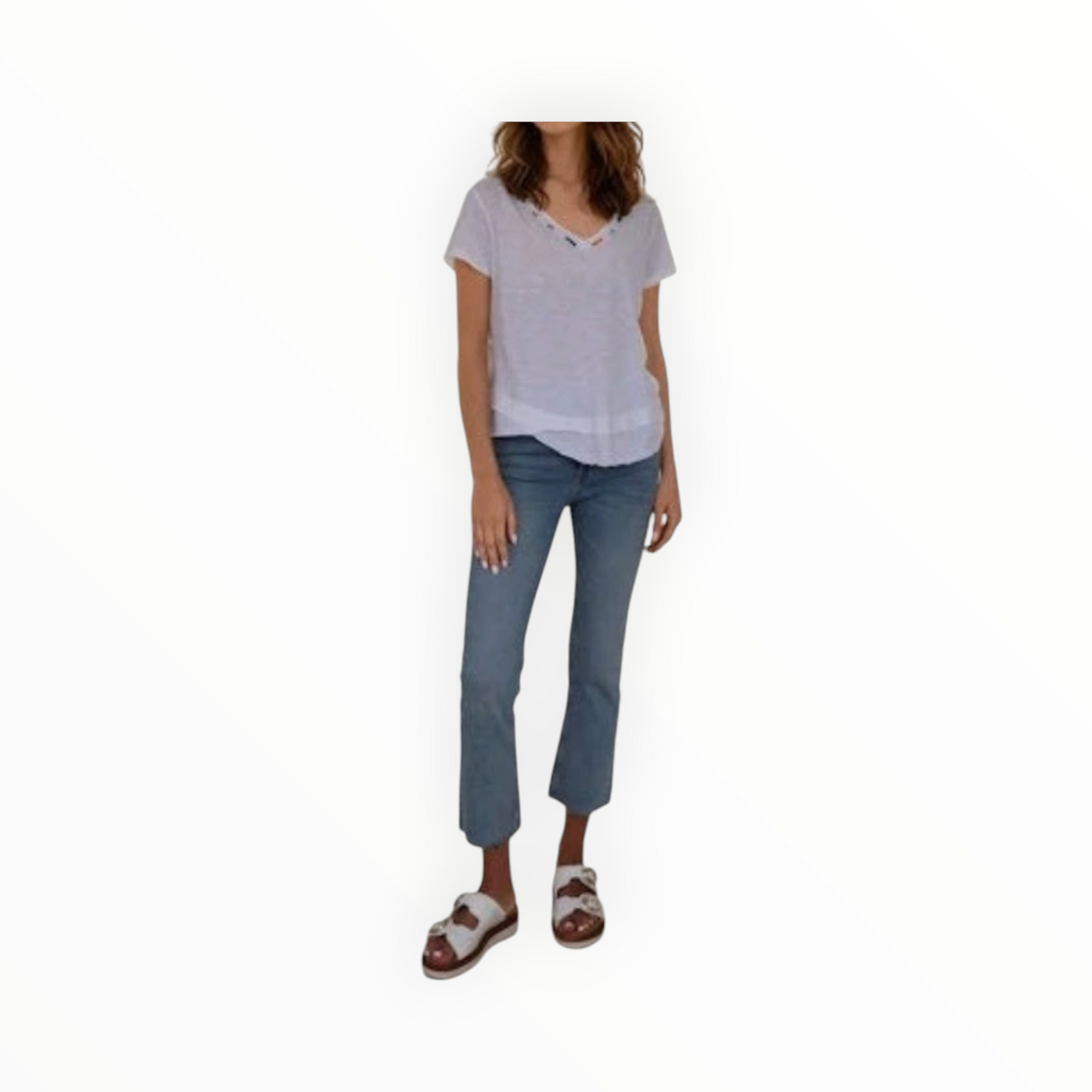 CHRLDR Embroidered Ava V-Neck Tee - White