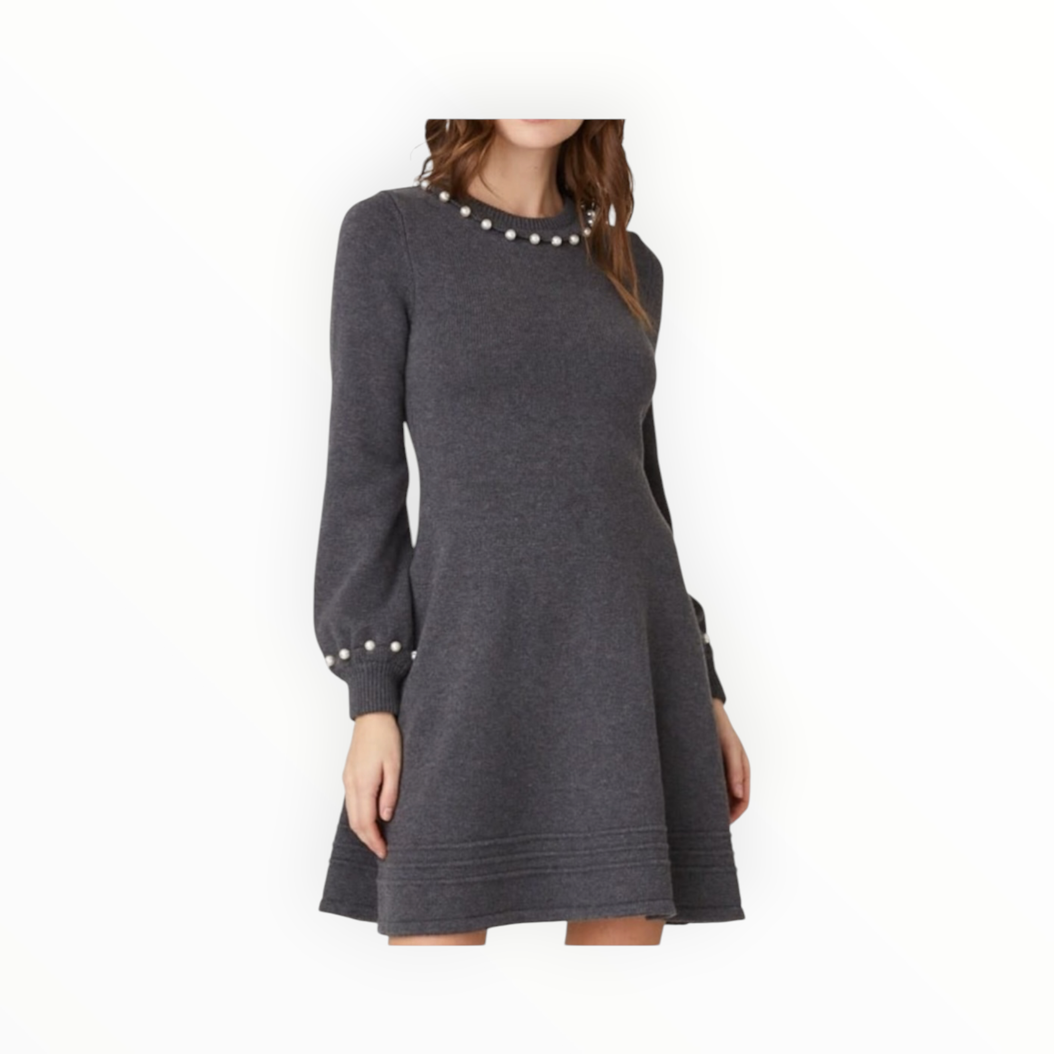 Shoshanna Charity Faux Pearl-Trim Dress - Heather Grey