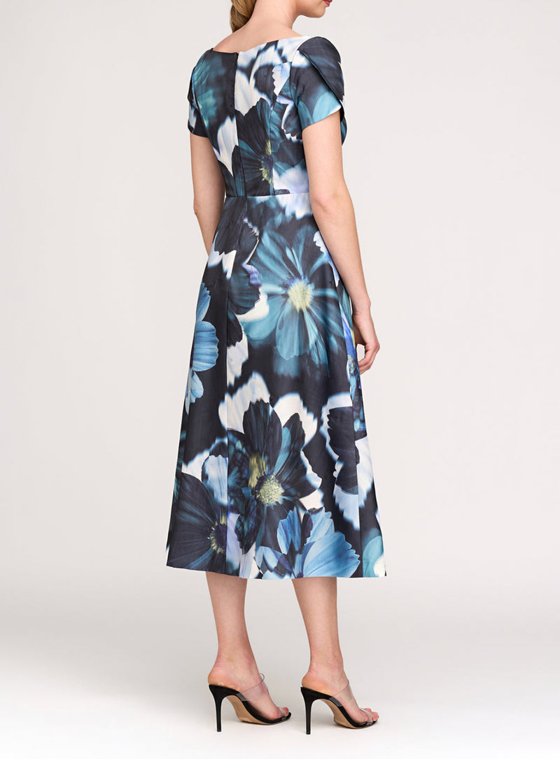 Kay Unger Emma Tea Length Dress - Flint/Light Teal