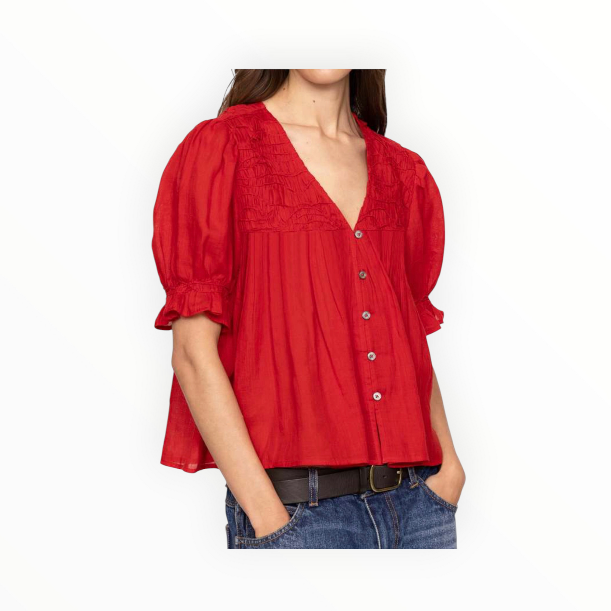 Sea New York Imogen Solid Short Sleeve Top - Red