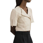 Lamarque Kirsi Gold Cropped Biker Jacket - Bone