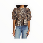 GANNI Cotton Poplin Peplum Tie Blouse - Leopard