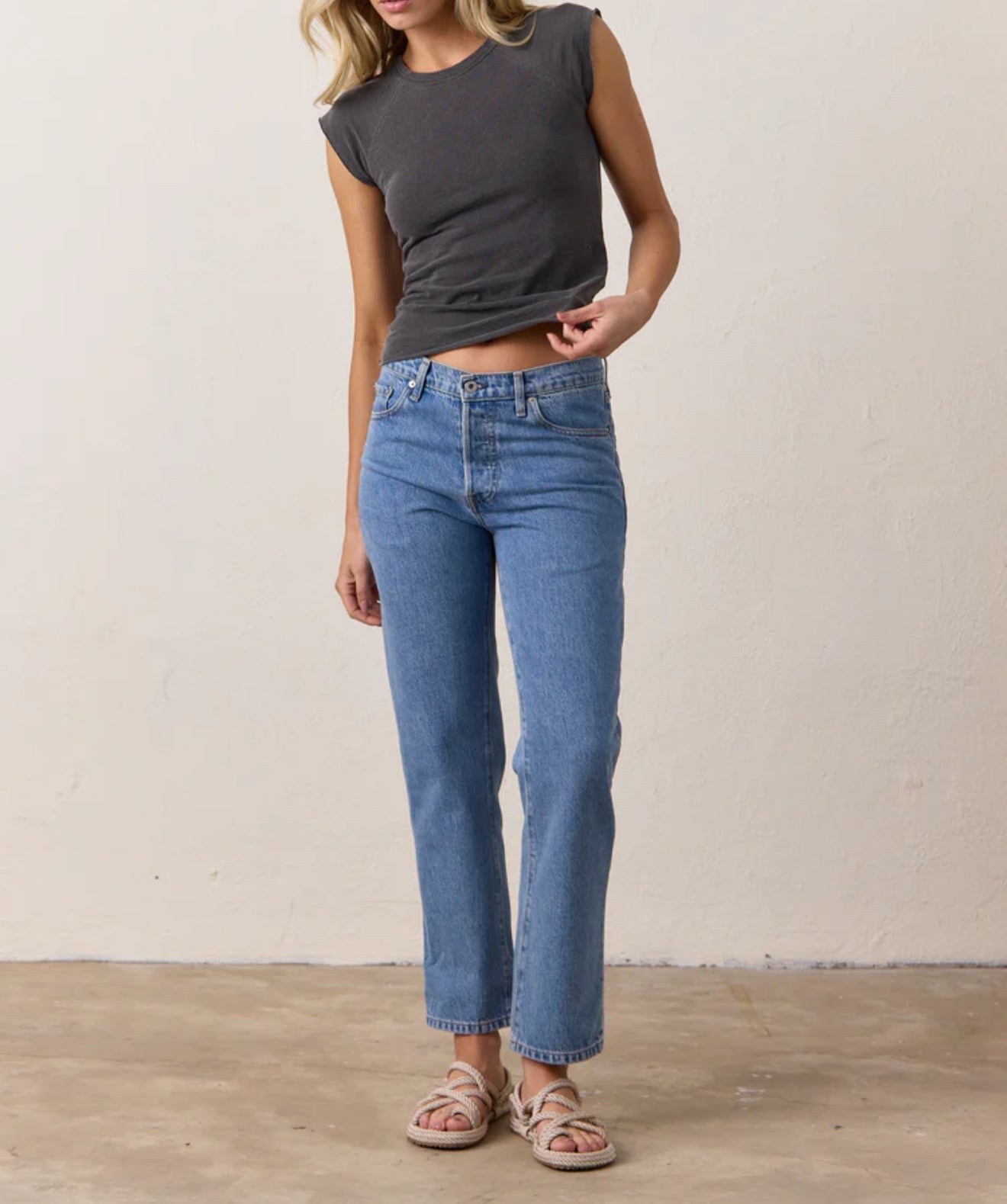 NSF Chloe Fitted Slub Jersey Muscle Tee - Faded Black