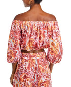 A.L.C. Katherine Off The Shoulder Printed Linen Top - Baked Clay