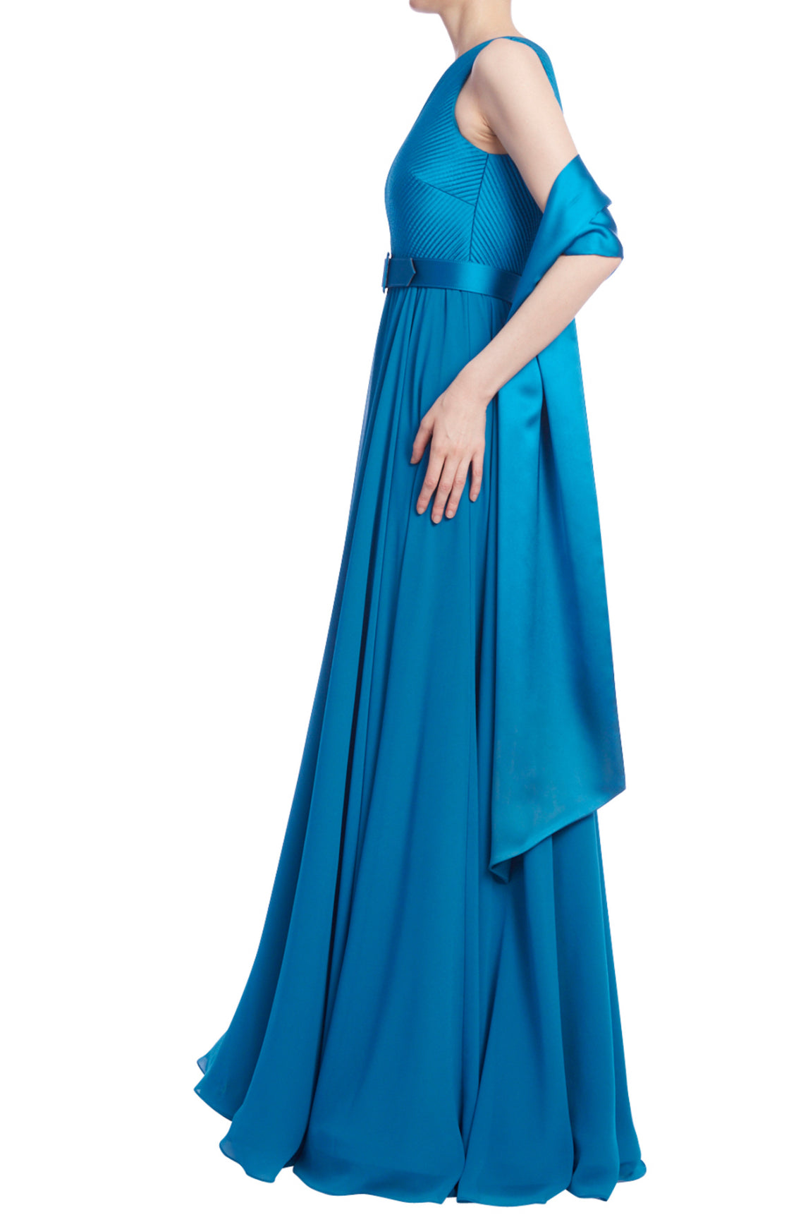 Badgley Mischka Sleeveless One-Shoulder Gown - Prussian Blue