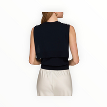 Autumn Cashmere Sleeveless Button Front Vest W/ Tie Sleeves - Navy