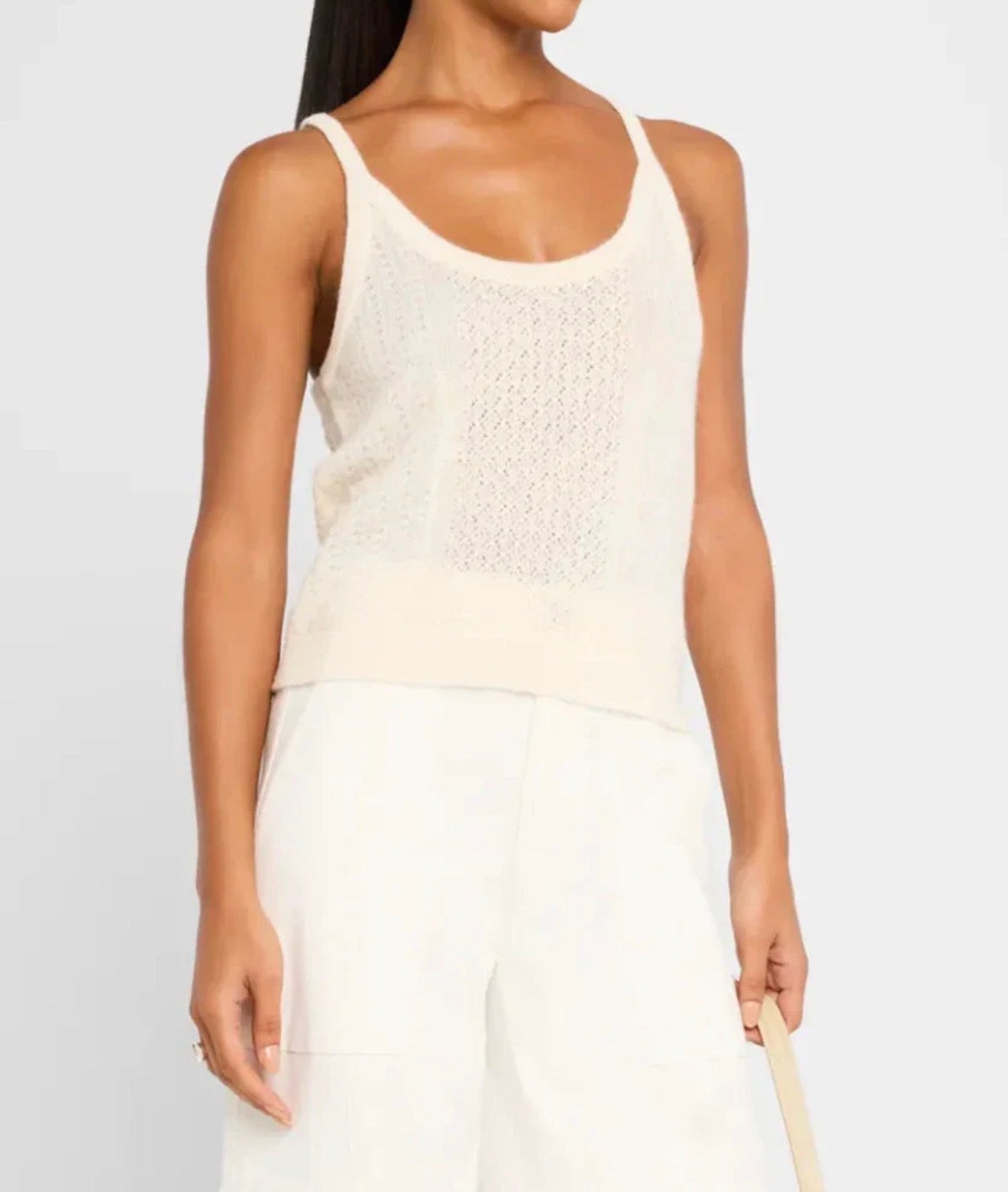ATM Wool Blend Mixed Stitch Tank - Chalk