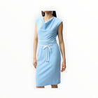 Joseph Ribkoff Sheath Dress With Cowl Neck and Belt - Sky Blue/Vanilla