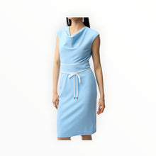 Joseph Ribkoff Sheath Dress With Cowl Neck and Belt - Sky Blue/Vanilla