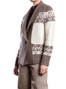 Pharaoh Lawrie Cardigan in Wool Cashmere - Mink/Ivory