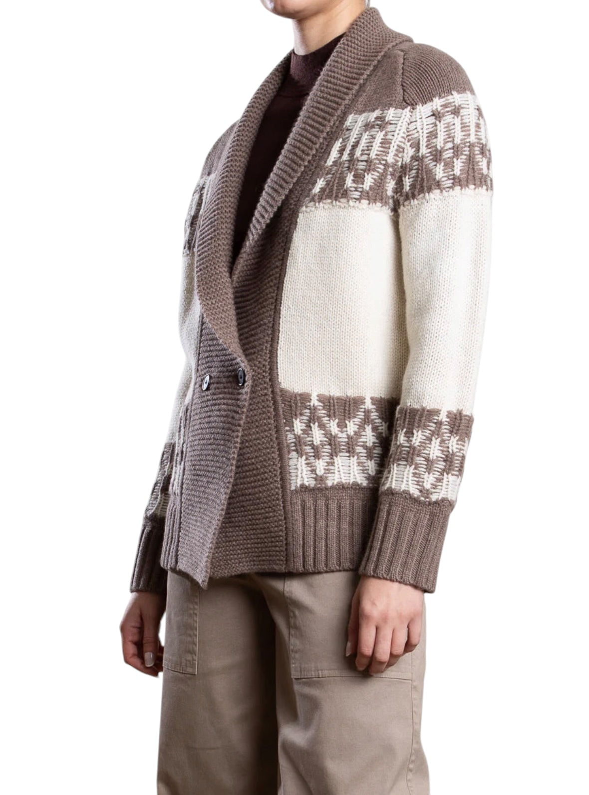 Pharaoh Lawrie Cardigan in Wool Cashmere - Mink/Ivory