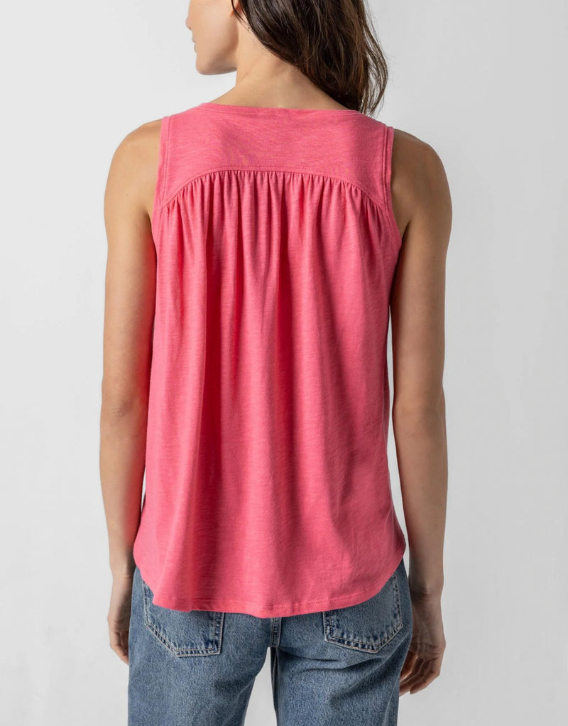 LILLA|P Shirred Back V Neck Tank - Punch