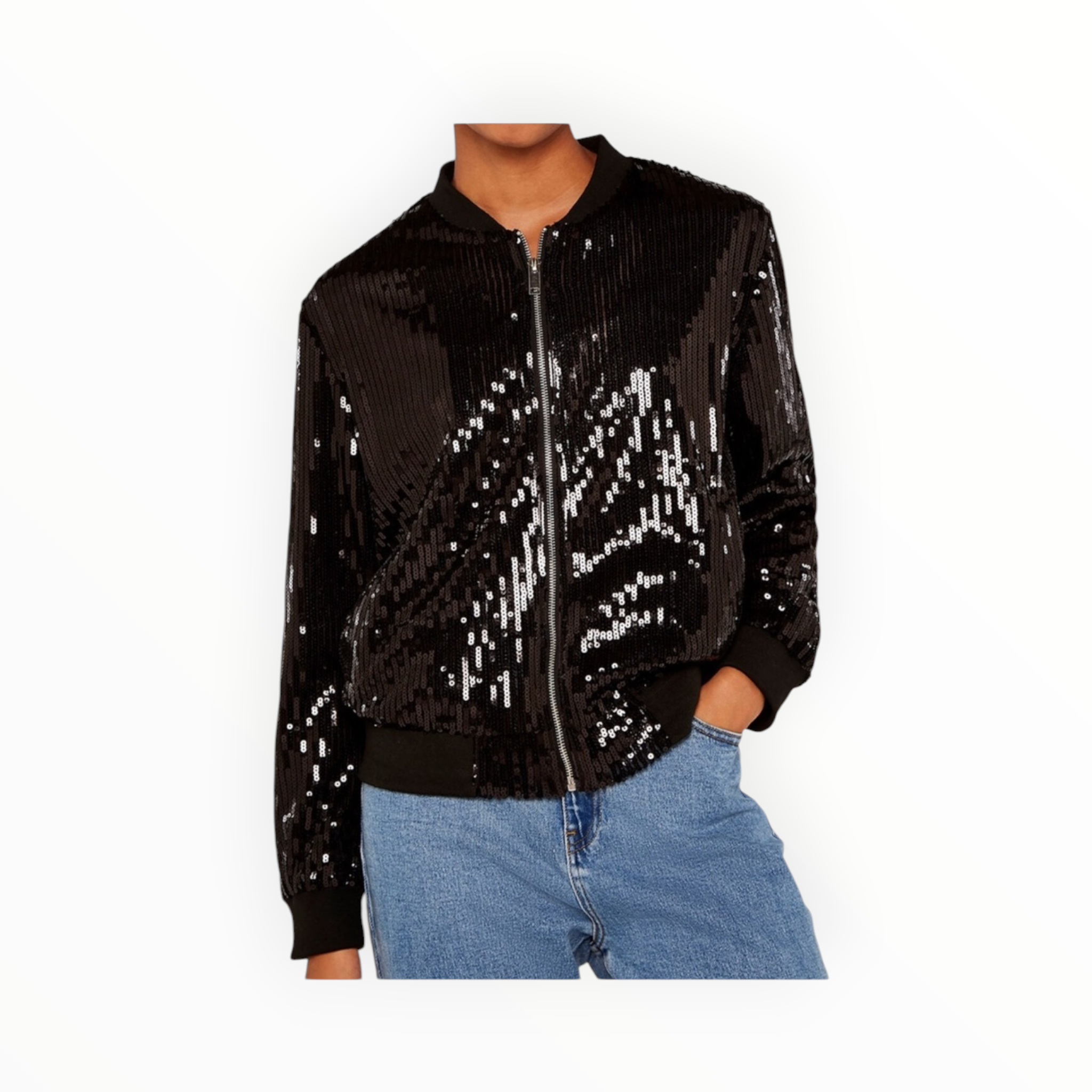 APRICOT Sequin Bomber Jacket - Black