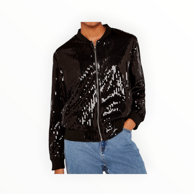 APRICOT Sequin Bomber Jacket - Black
