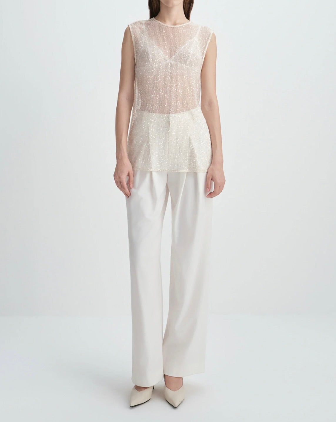Rue Sophie Ananya Sequinced Mesh Top - Crème