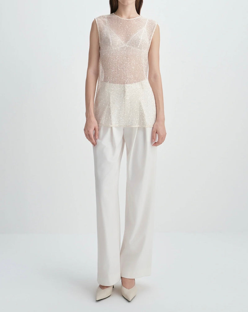 Rue Sophie Ananya Sequinced Mesh Top - Crème