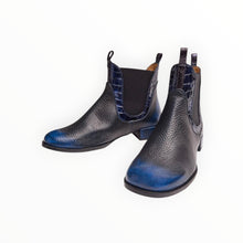 AUDLEY Mory Leather Ankle Bootie With Low Heel - Black/Blue
