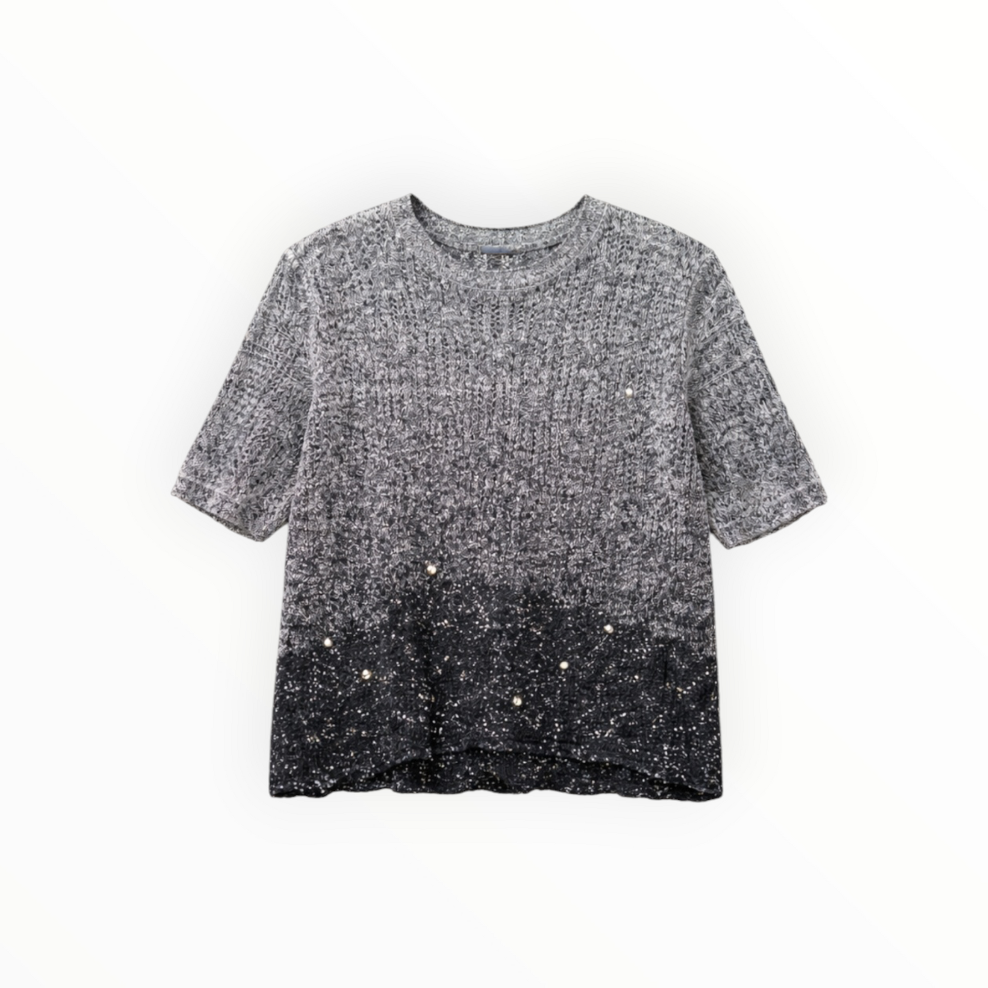 D. Exterior Scalloped Short Sleeve Sweater W/Sequins - Nero