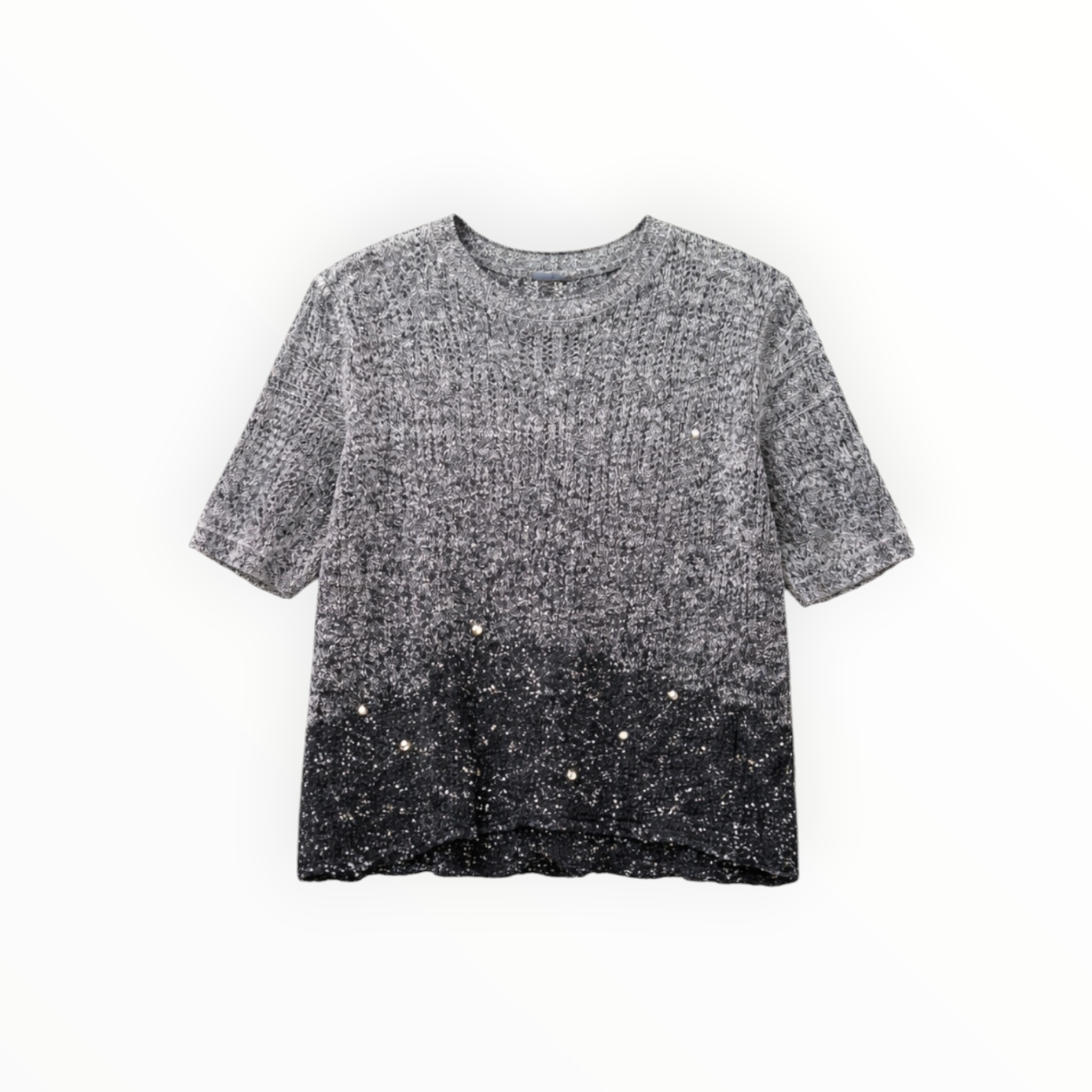 D. Exterior Scalloped Short Sleeve Sweater W/Sequins - Nero