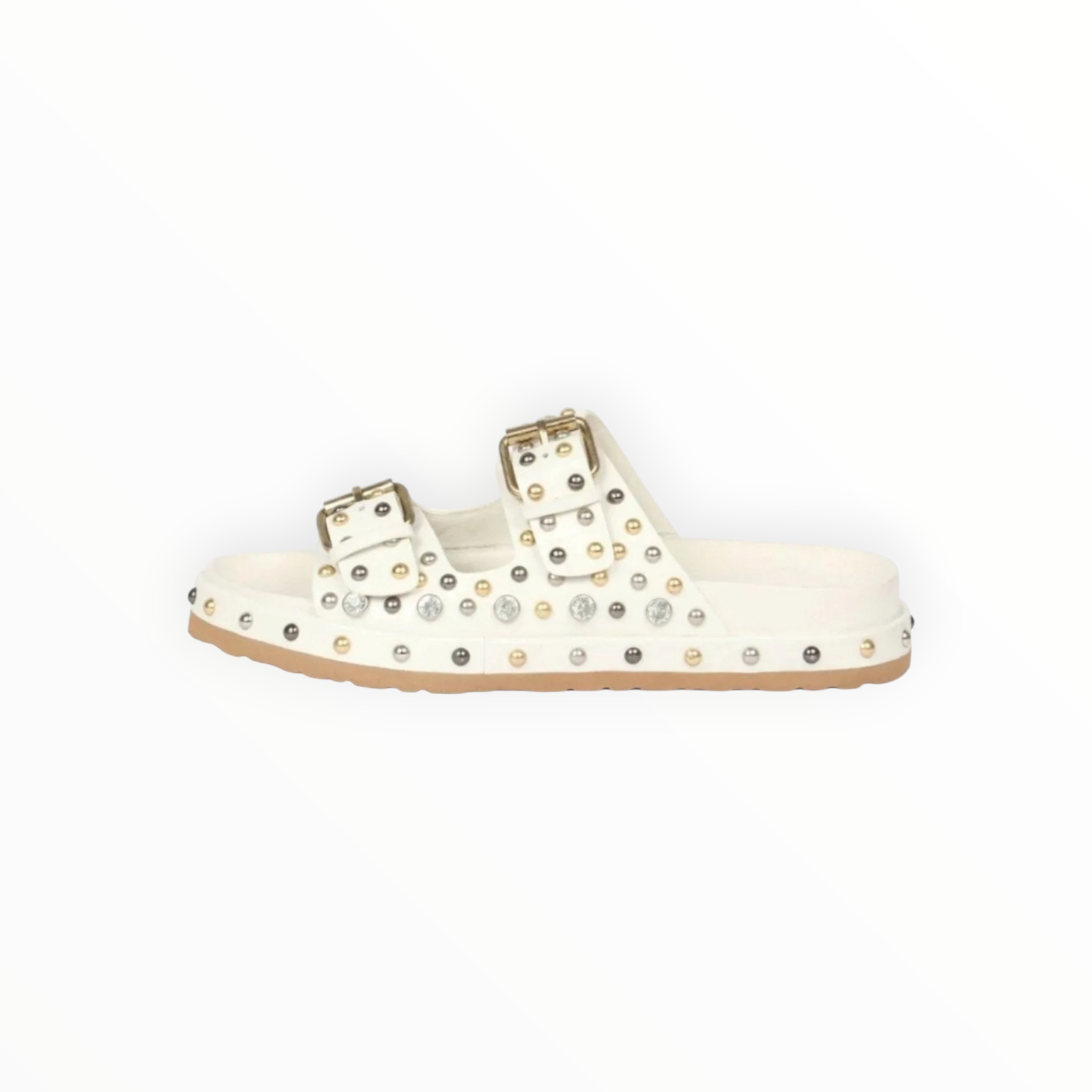 Saint G Emily Studded Double Buckle Sandal - White