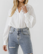 endless rose V Neck Puff Sleeve Top - White
