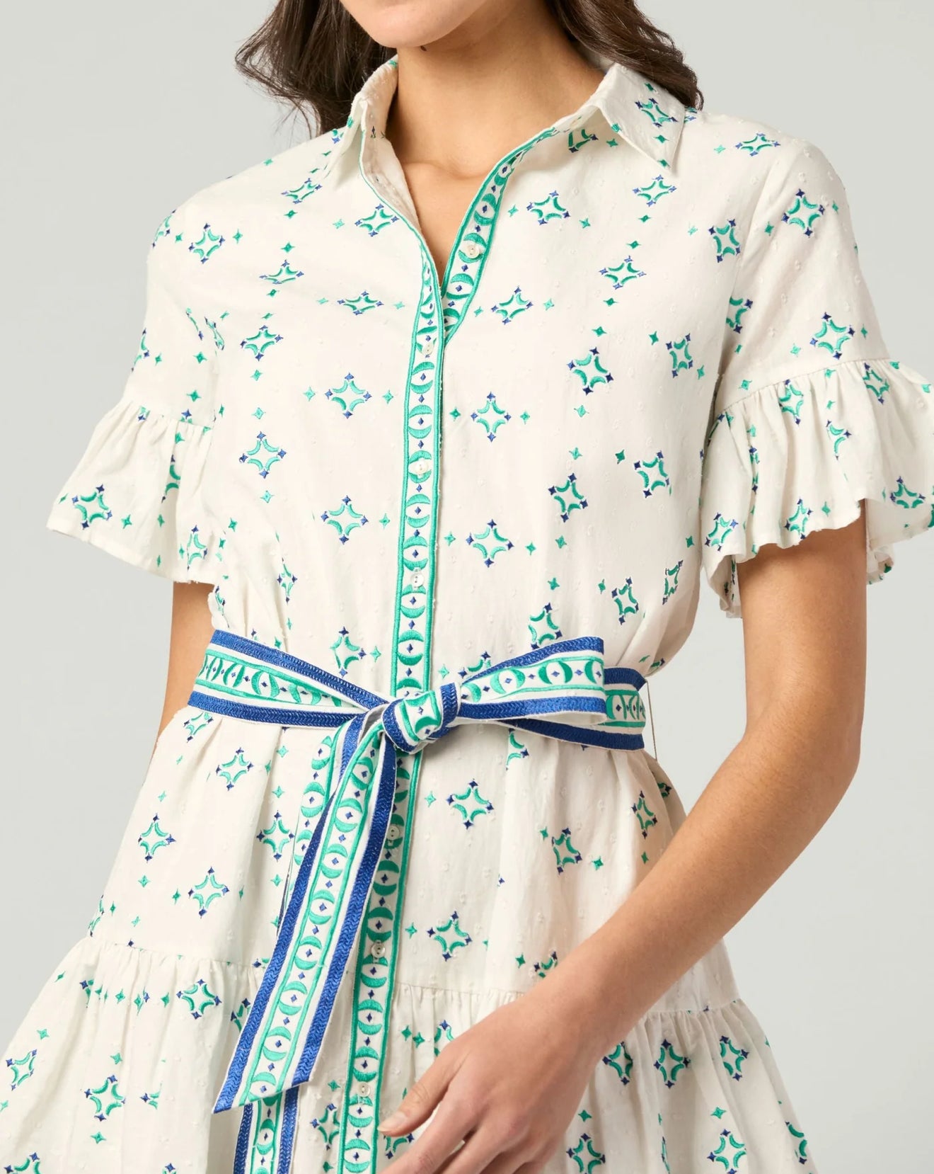 Shoshanna Fauna Dress - Optic White/Teal/Navy