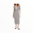 GANNI Striped Rib Knit Midi Dress - Black/White